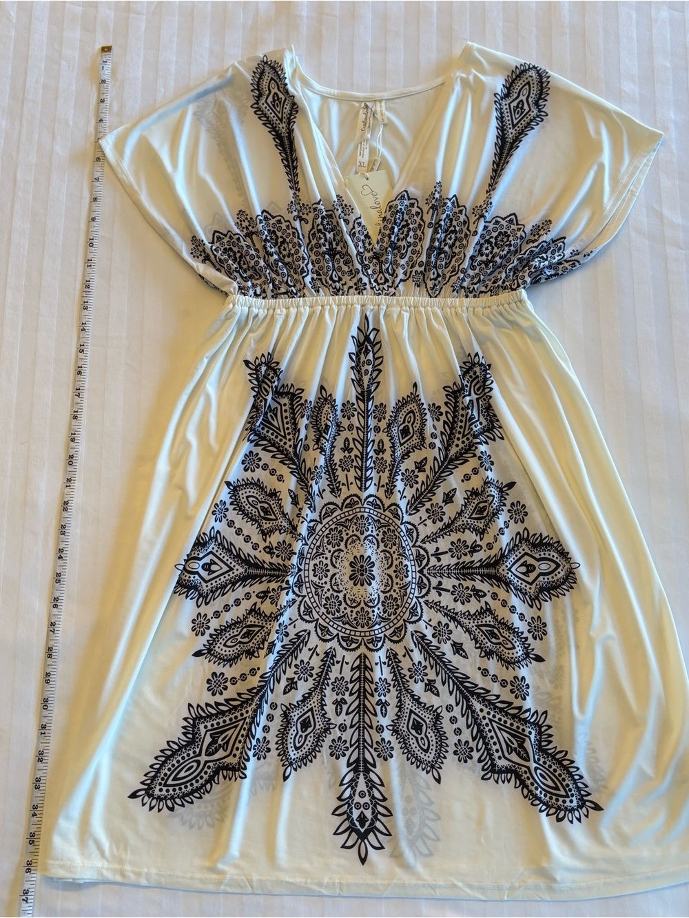 Boho Cream Dress with Black Medallion Print (XL)